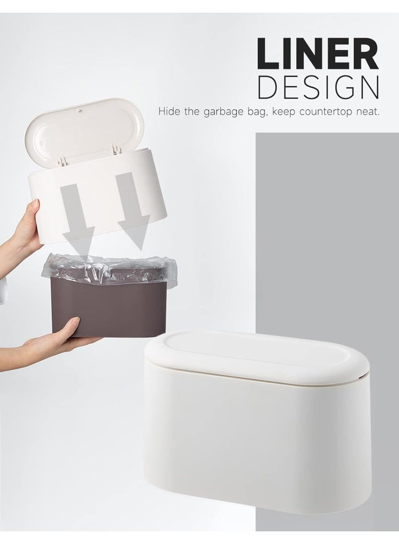 Mini Trash Can with Lid Removable Small Garbage Can, Tiny Plastic Trash Bin, Pop Up Countertop Wastebasket, Counter Garbage Lint Bin for Bathroom,Office,Kitchen,Desk(White) - Image 2